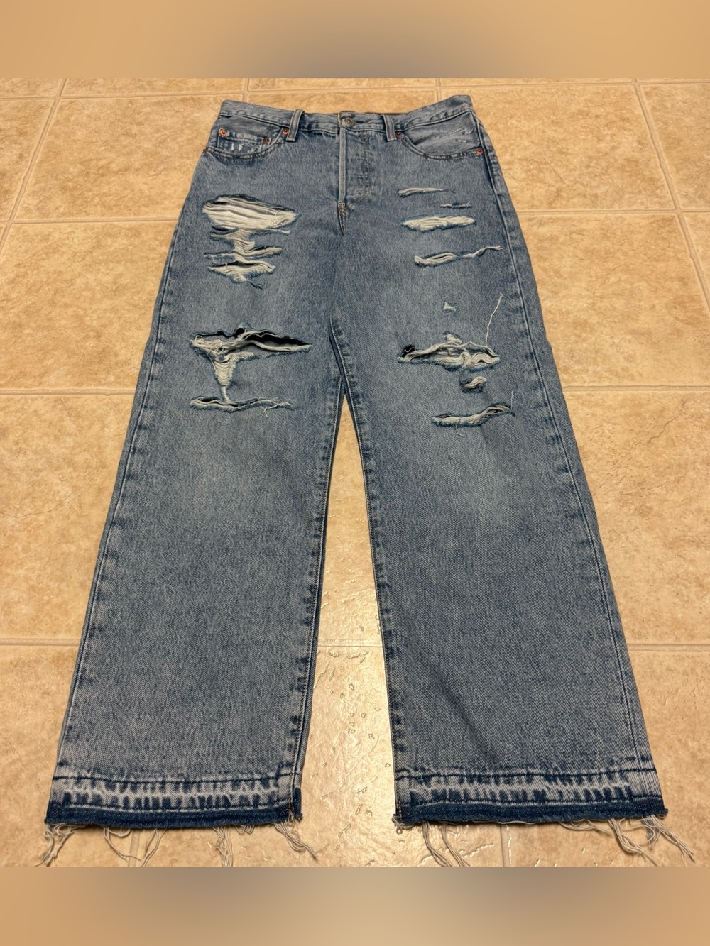 Levi's Ribcage Straight Ankle Jeans Blue High Rise Women's Distressed Size 29